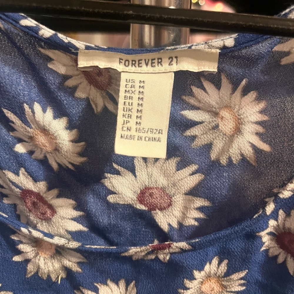 Forever 21 Blue Daisy Print Tiered Dress Size Medium - Picture 2 of 2